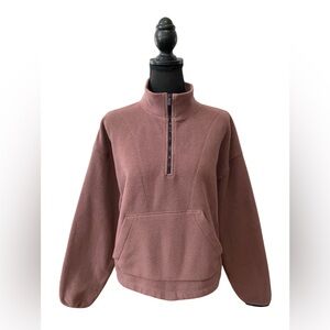 Pink: Sherpa Fleece Brown Pull Over Sweater